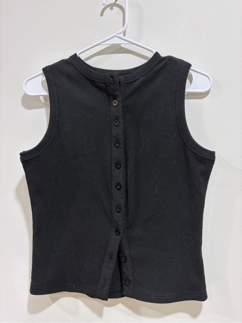 Amazon Black Ribbed Button-Back Tank Top